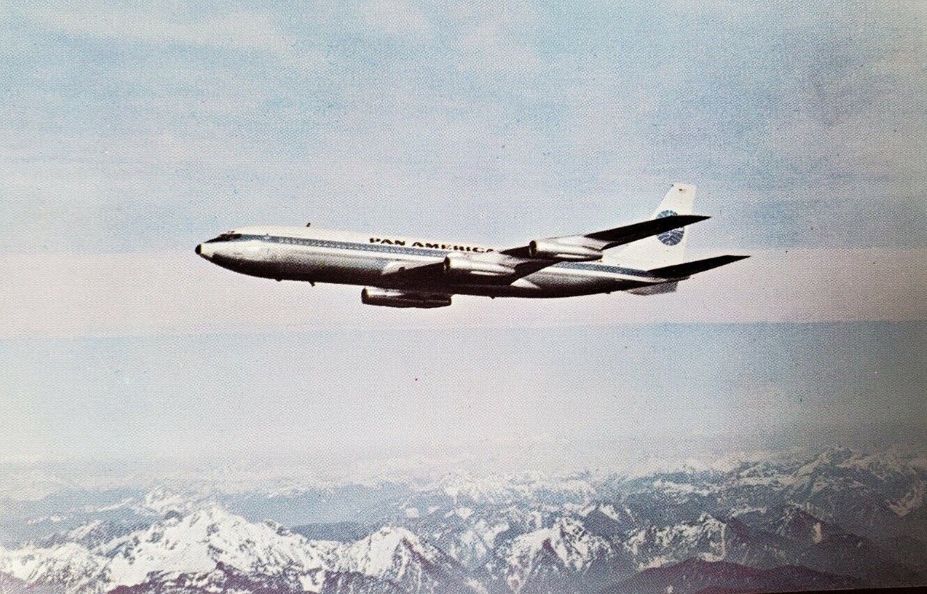 Pan Am Boeing Jet Clipper Promo 707-321B In Flight 1950s Vintage Postcard