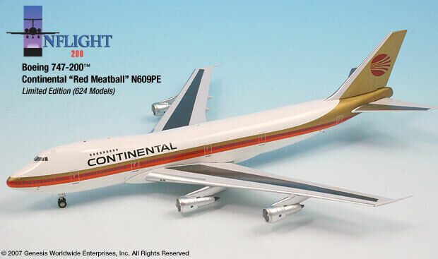 Inflight IF742004 Continental Airlines Boeing 747-200 N609PE Diecast 1/200 Model