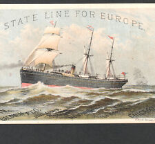 State Line for Europe New York Sea Ship 1800's Steamship Advertising Trade Card picture