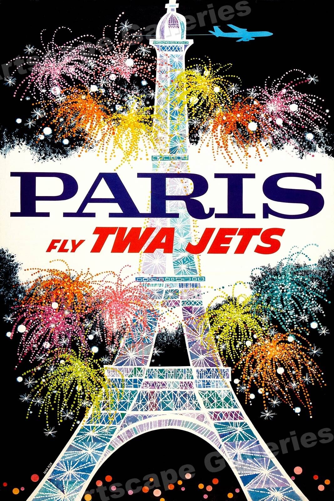 1962 Paris Fly TWA Jets Eiffel Tower Vintage Style France Travel Poster - 16x24
