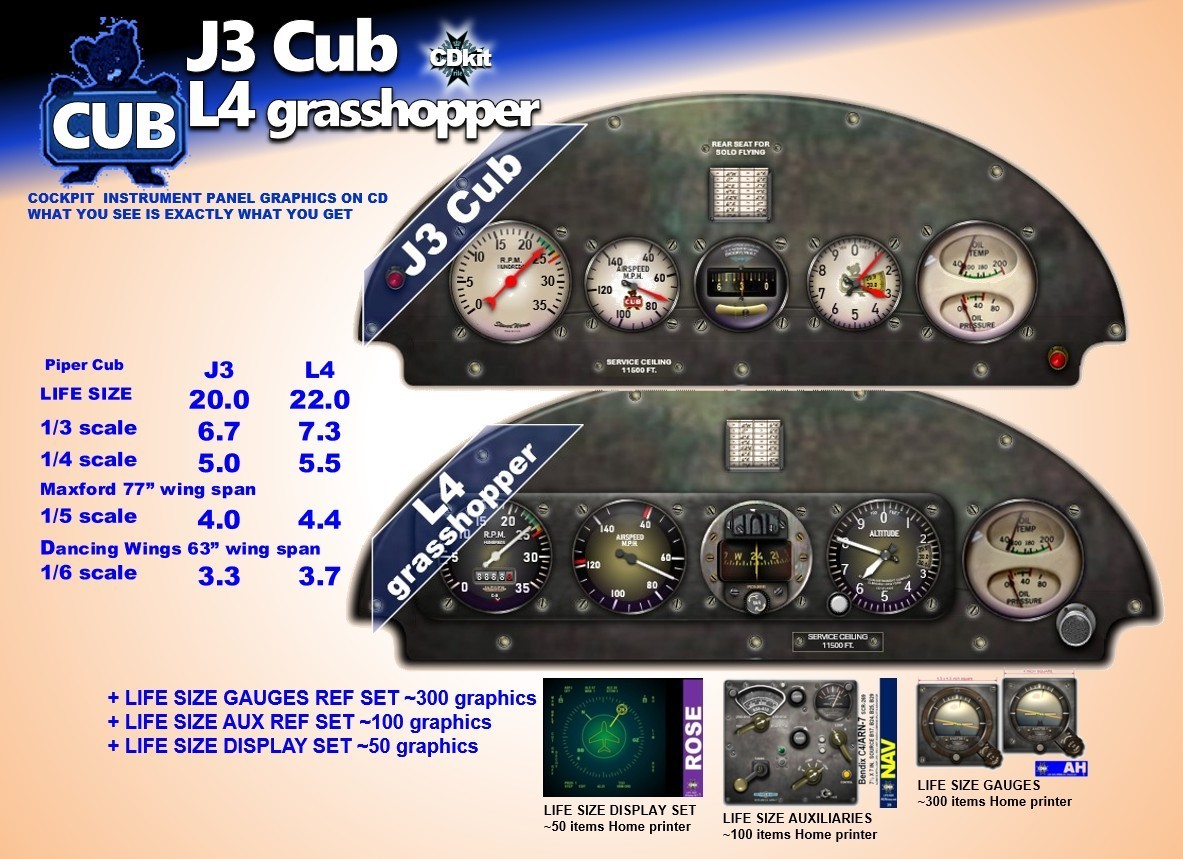 PIPER J3 CUB & L4 GRASSHOPPER COCKPIT instrument panel CDkit