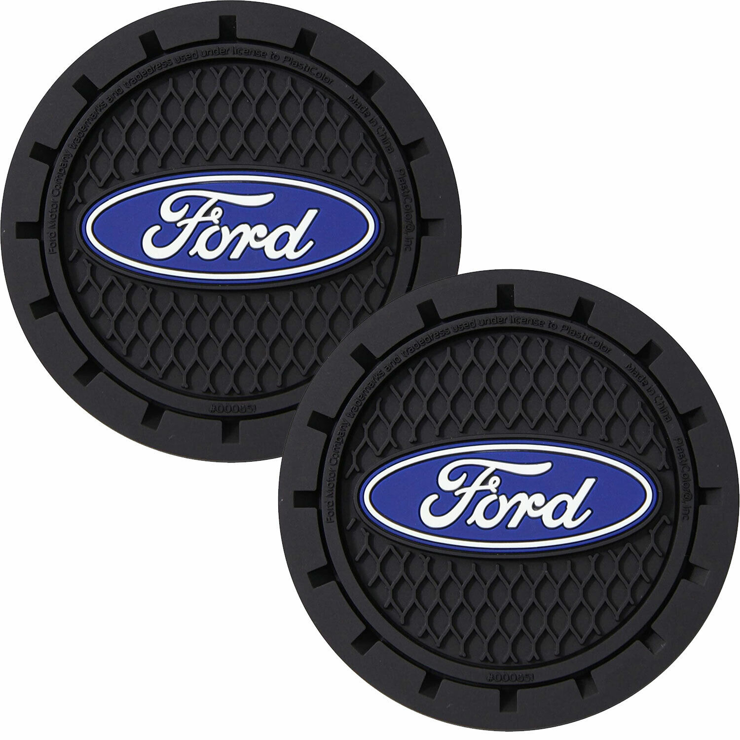 Plasticolor Ford Car Coaster, 2x Cupholder Coasters with the Blue Ford Oval Logo