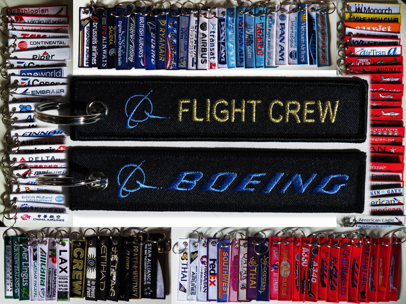Keyring BOEING FLIGHT CREW Black/ Gold / Blue baggage tag keychain for Pilot