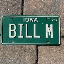 Iowa Vanity License Plate 1979 BILL M William Billy Specialty Green Vintage picture