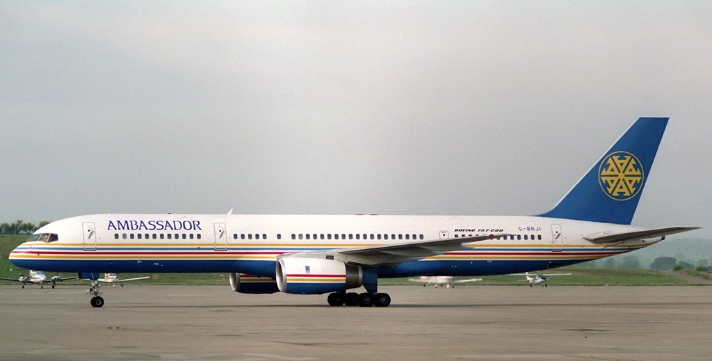 B-757-200 Ambassador Airways Airplane Desktop Wood Model Regular 