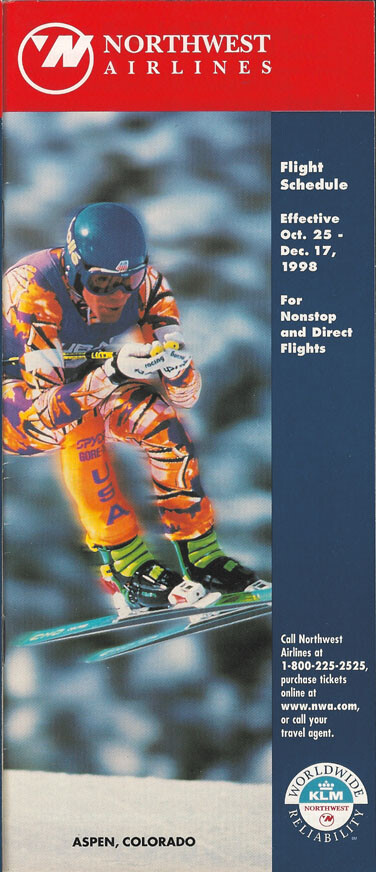 Northwest Airlines system timetable 10/25/98 [3080] Buy 4+ save 25%