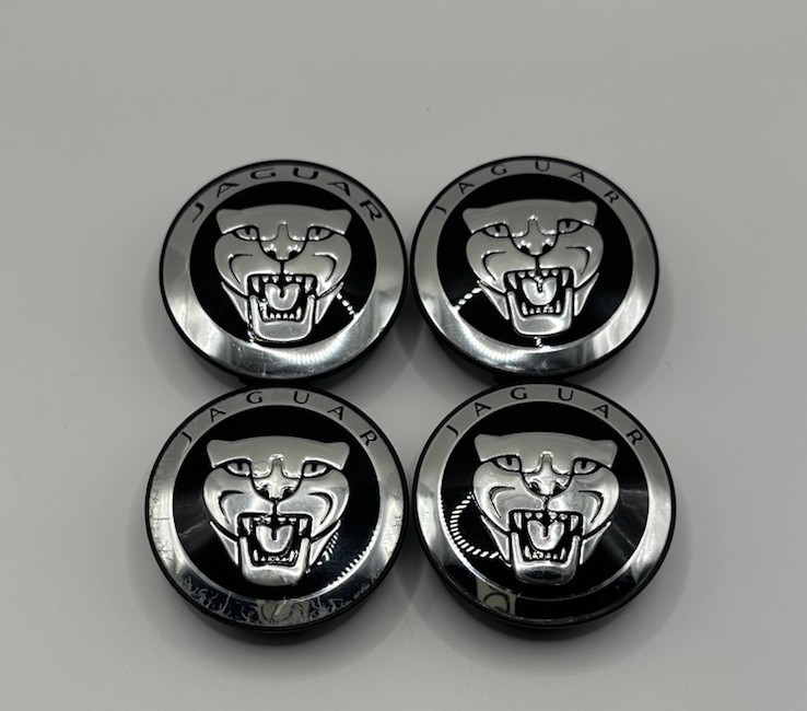 SET OF 4 OEM JAGUAR BLACK 59MM CENTER CAPS 8W93-1A096-AB AW9M-1A096-AN SET OF 4 OEM JAGUAR BLACK 59MM CENTER CAPS 8W93-1A096-AB AW9M-1A096-AN