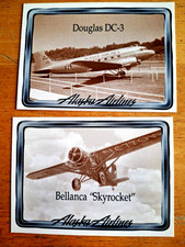 ALASKA AIRLINES 2 Trade Cards  Douglas DC-3 BELLANCA Skyrocket 4 1/2 x 3 1/2in picture