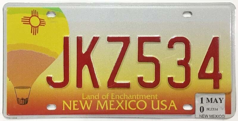 New Mexico 2010 Hot Air Balloon License Plate JK534 in Very Good Condition
