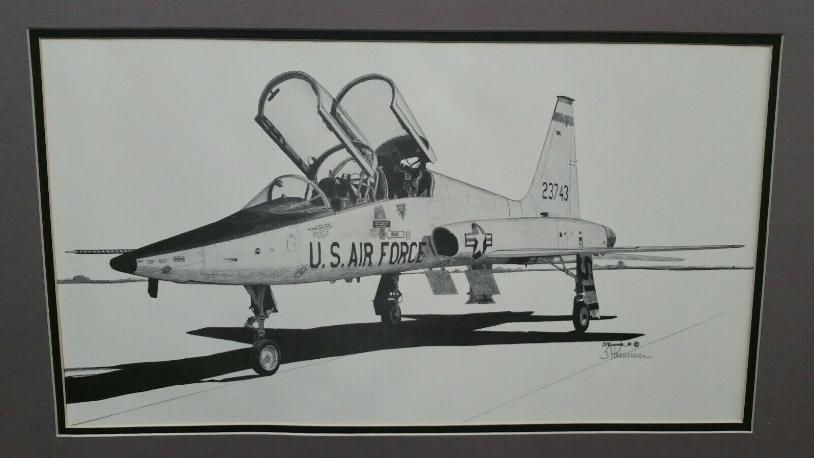 Vintage T-38 Talon Lithograph Print J Plummer Signed Pencil 25\