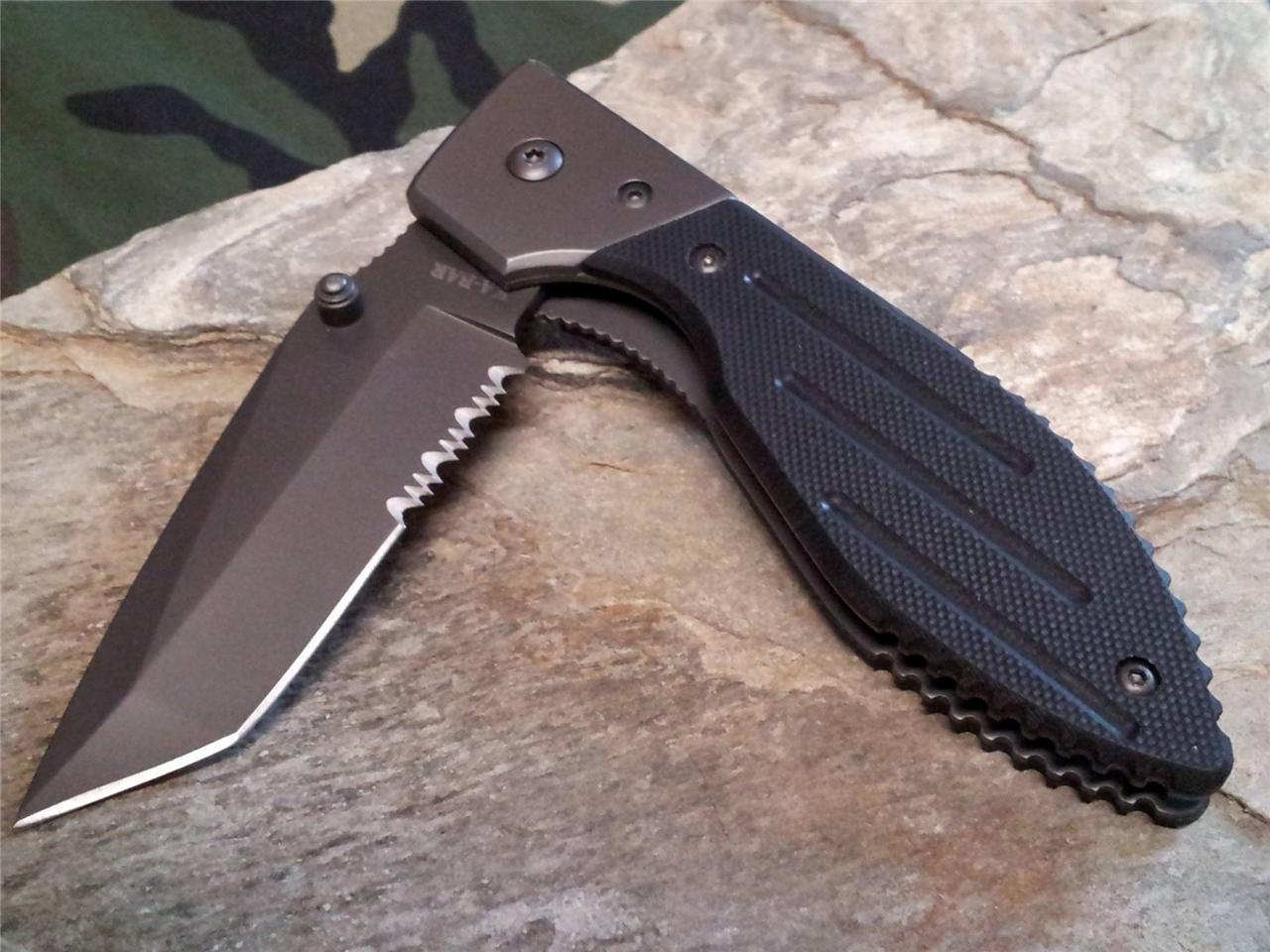 Ka-Bar Warthog Folding Pocket Knife Tactical Black G10 50/50 Serrated 3075