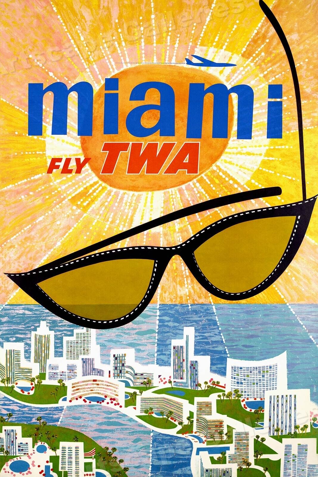 TWA Miami Sunshine  1960’s Vintage Style Travel Poster - 20x30