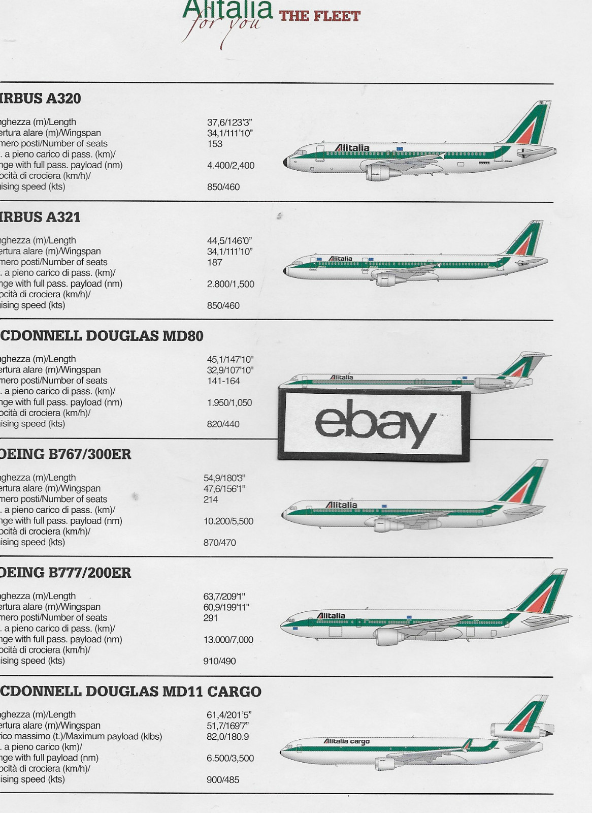 ALITALIA 2007 2 PG FLEET CHART/LA FLOTTA A320-MD-11 CARGO-777-MD80-A321-ATR72 ALITALIA 2007 2 PG FLEET CHART/LA FLOTTA A320-MD-11 CARGO-777-MD80-A321-ATR72