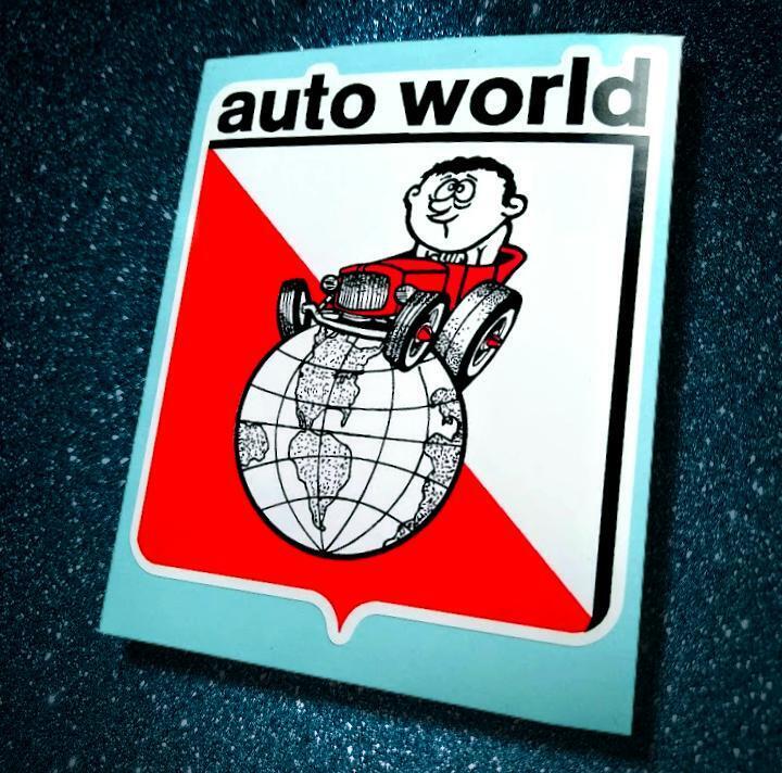 AUTO WORLD • Slot Cars • Models • Peel & Stick Sticker • Vintage Look Logo Decal