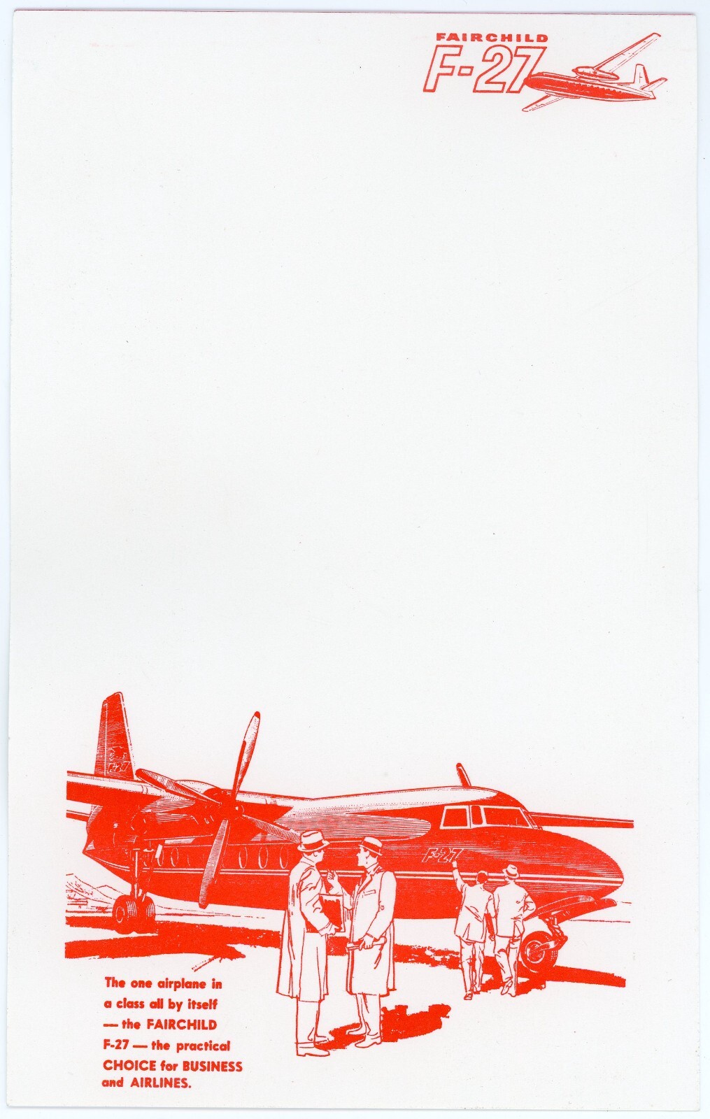 Letterhead. Fairchild F-27 Turboprop. c.1959 Letterhead. Fairchild F-27 Turboprop. c.1959