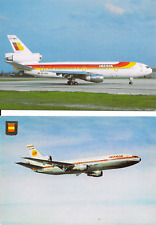 IBERIA Spain Postcards, 2 DC-10-30s on ramp & inflight picture