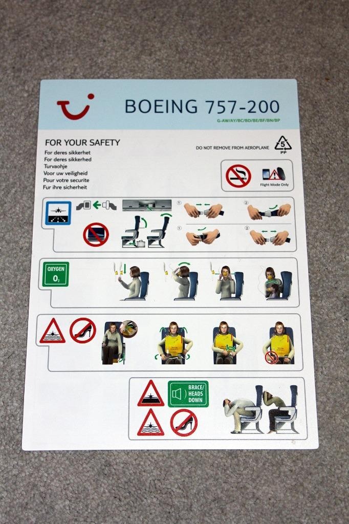 TUI AIRWAYS BOEING 757-200 SAFETY CARD