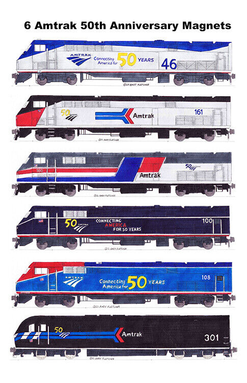 Amtrak 50th Anniversary Heritage Locomotives magnets by Andy Fletcher