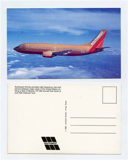 Southwest Airlines Boeing 737-300 Postcard In Flight 