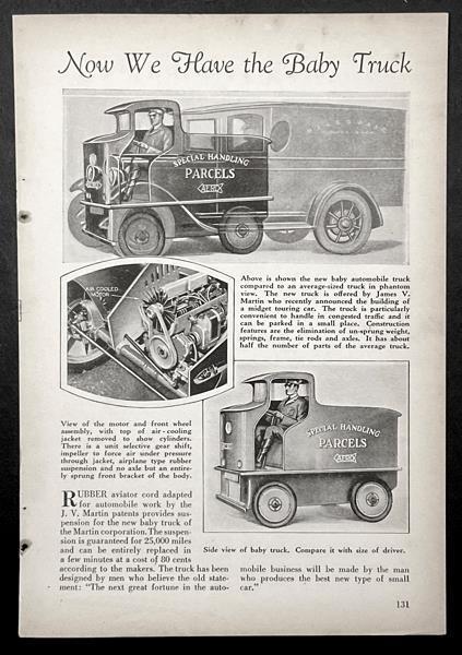 James V. Martin concept Dream Truck 1930 pictorial “Now We Have the Baby Truck”