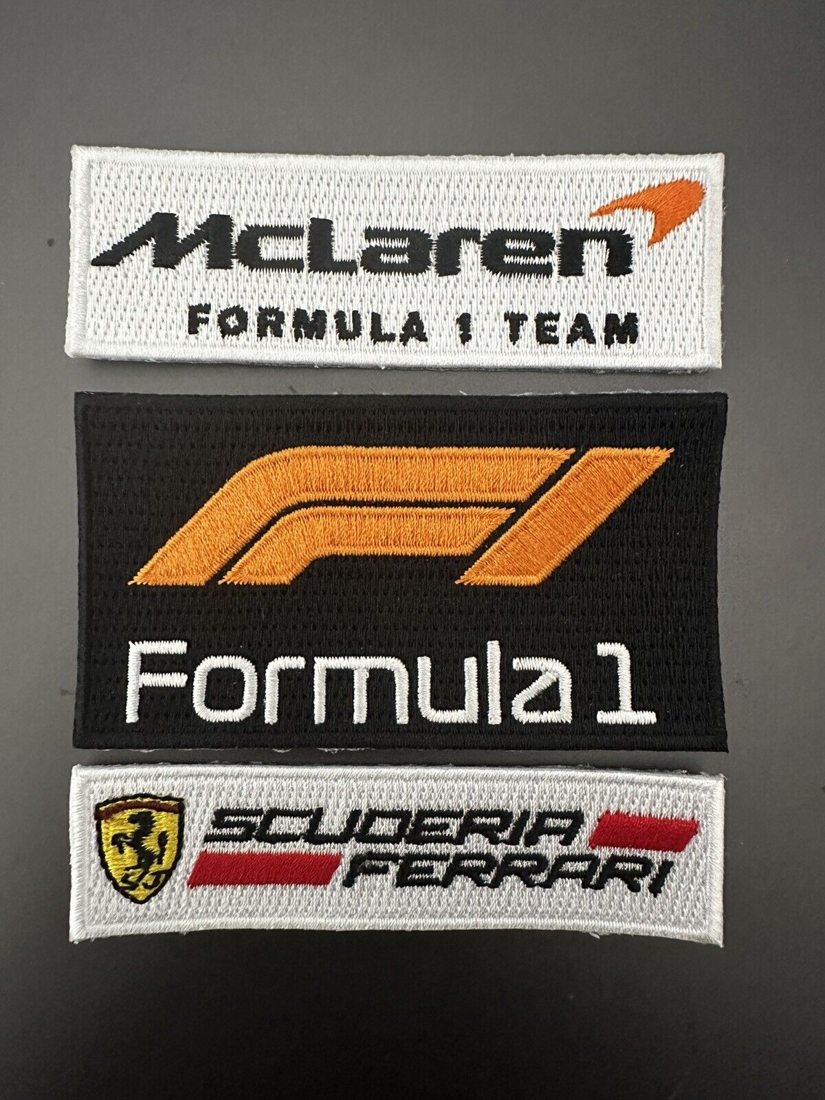 FORMULA ONE F1 RACING 3 Pack McClaren Ferrari Red Iron-on PATCHES 1.5” H X 3” L