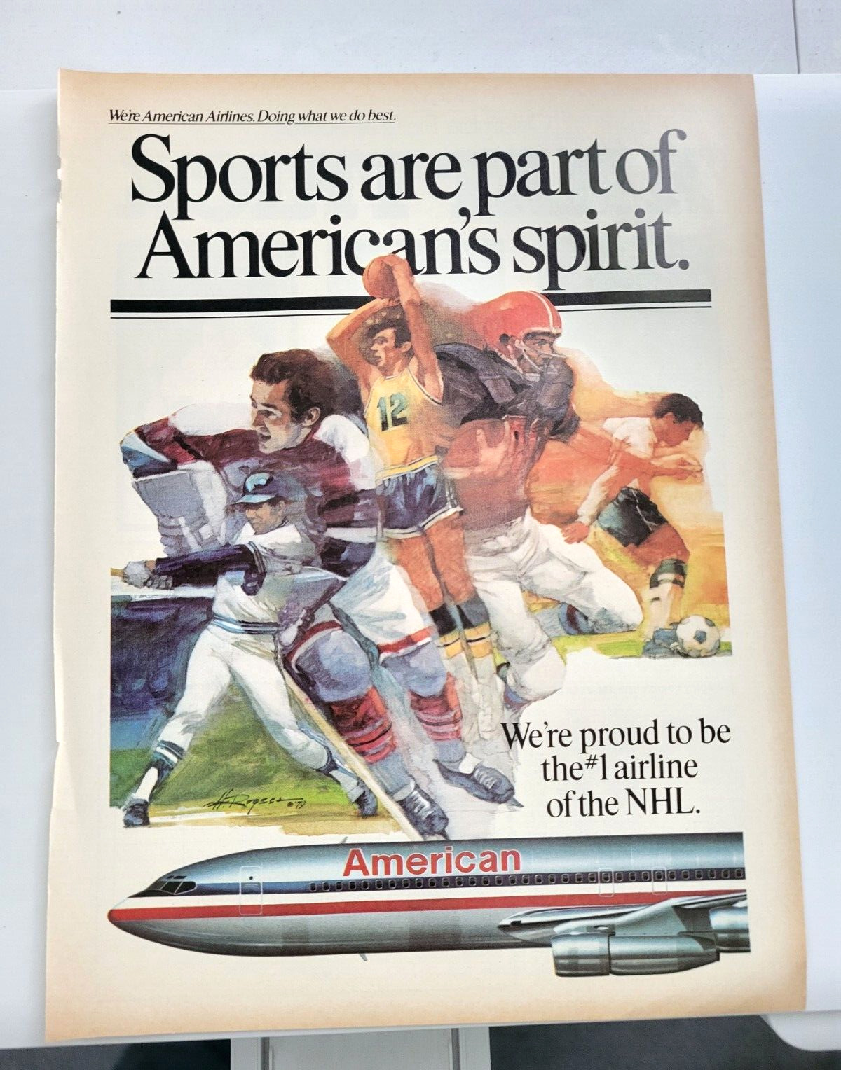 Vintage 1980\'s AMERICAN AIRLINES Print Ad -Sports are part of American\'s Spirit