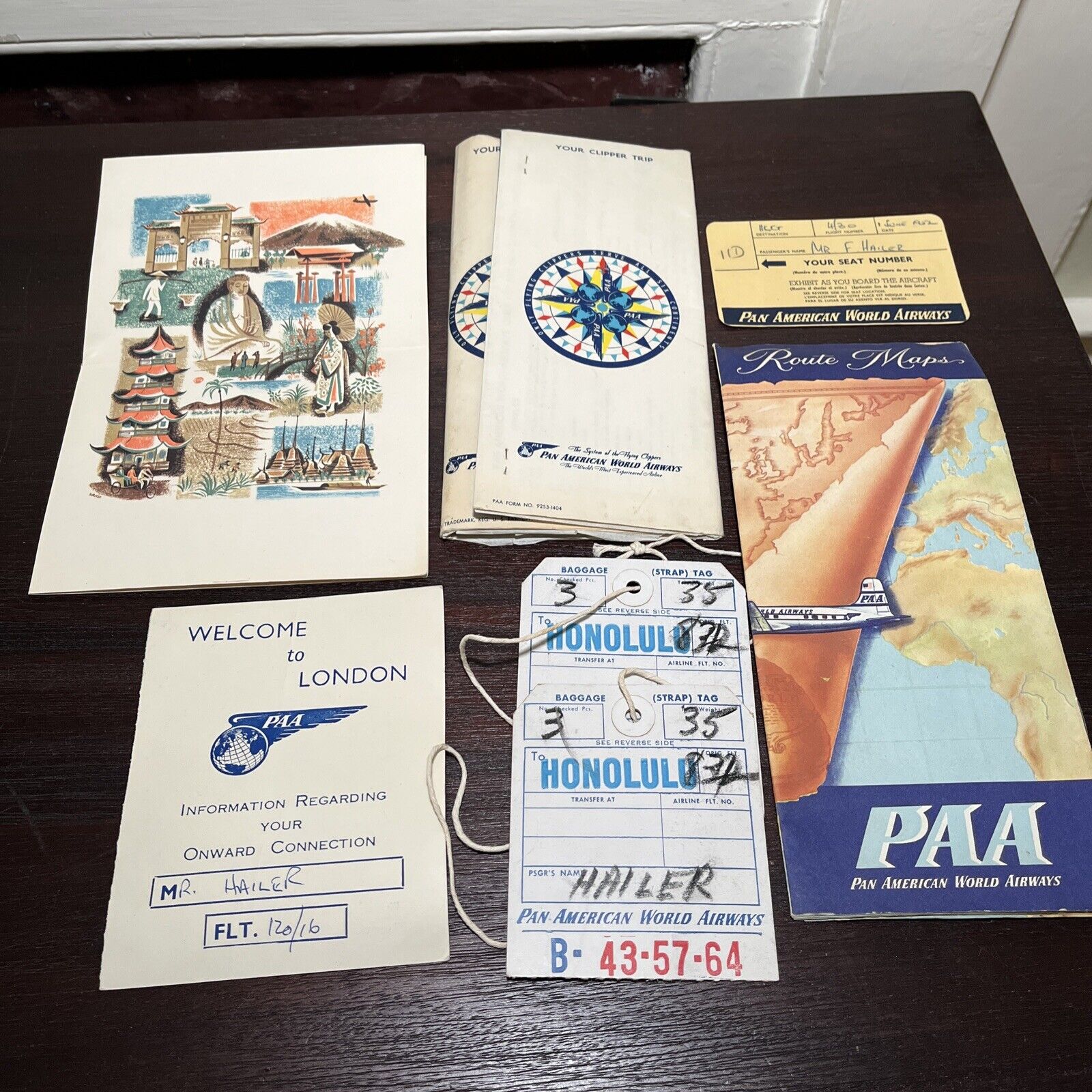 PAN AMERICAN WORLD AIRWAYS 1952 AM PAA ROUTE MAP, Menu, Clipper Trip Itinerary
