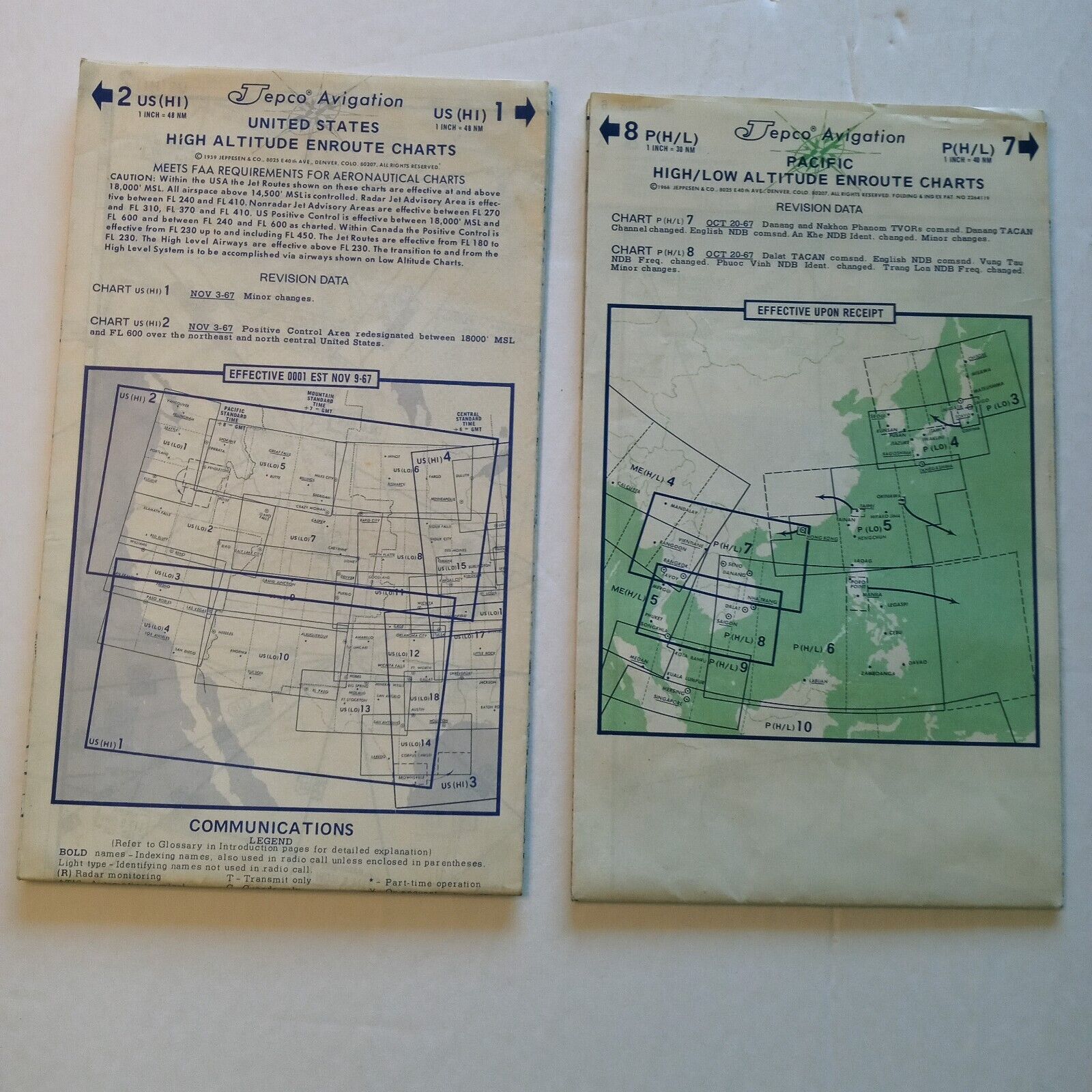 Jepco Navigation High/Low Enroute Charts Pacific, United States 1959 & 1966 Maps