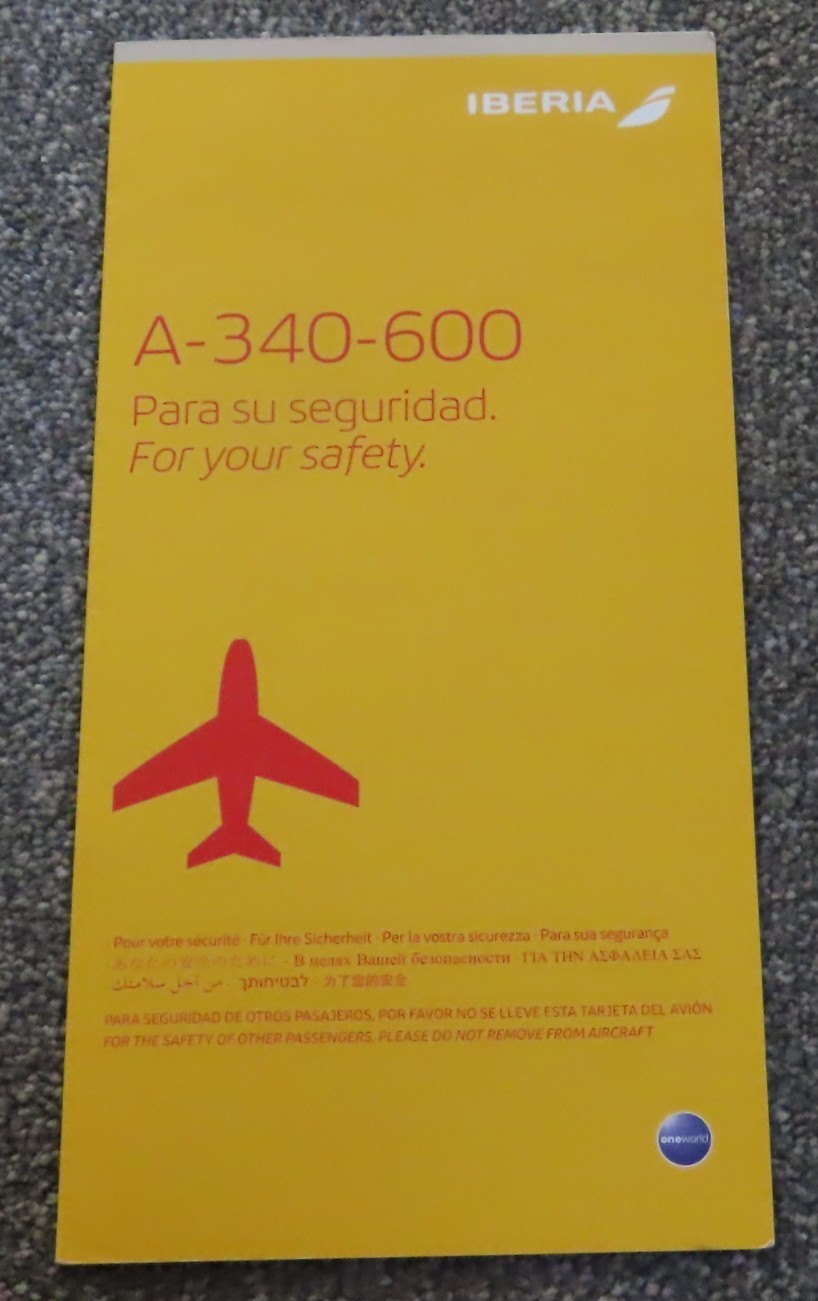 Iberia Airbus A340 600 Airline Safety Card 2017