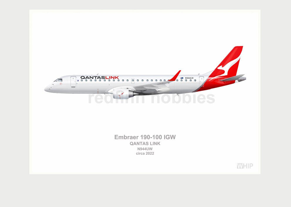 WHIP Airline Aircraft Illustration Print QANTAS Embraer E190 V1