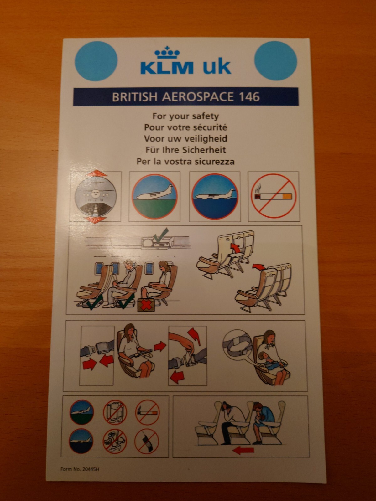 KLM UK BAe 146 20445H SAFETY CARD KLM UK BAe 146 20445H SAFETY CARD