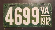 1912 Virginia VA Porcelain License Plate Auto Car Tag Vehicle Registration picture