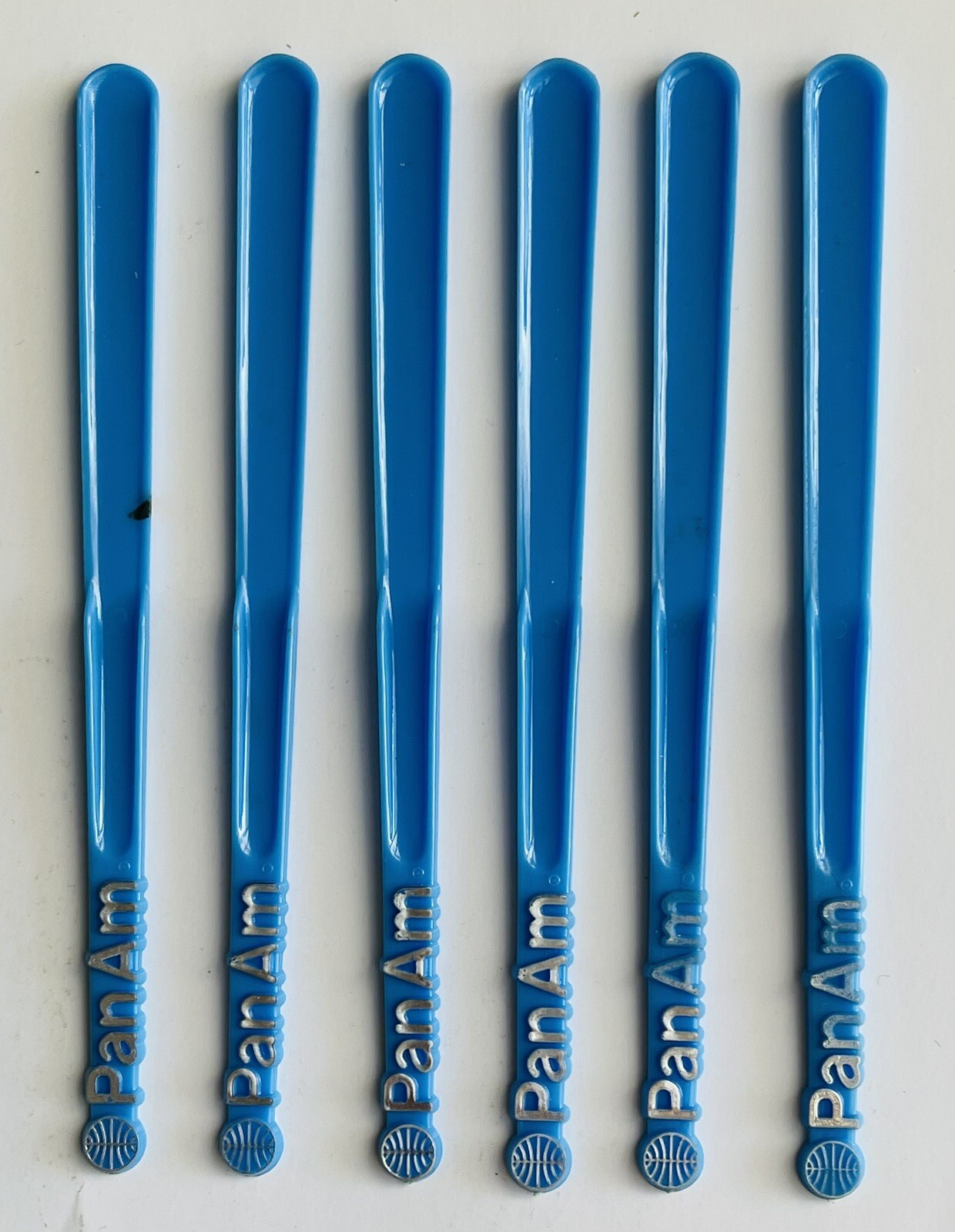 Pan Am Airlines Swizzle Sticks - Blue Globe / Oar Style - Set of 6