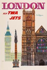 1960 London Fly TWA Jets Vintage Style Travel Poster - 20x30 picture