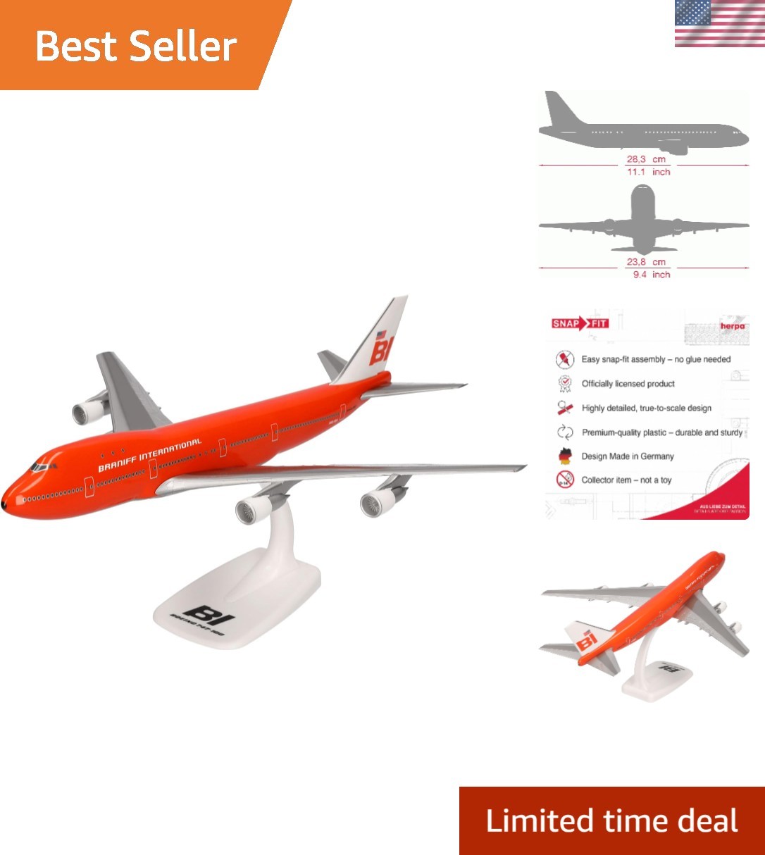 Herpa SnapFit Boeing 747-100 Model - 1:250 Scale Collectible, No Glue Needed Herpa SnapFit Boeing 747-100 Model - 1:250 Scale Collectible, No Glue Needed