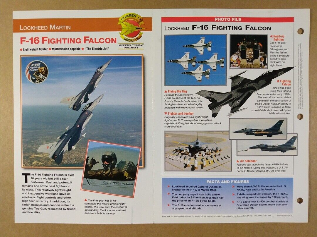 LOCKHEED F-16 Fighting Falcon Aircraft specs photos 1997 info sheet