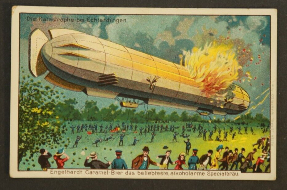 German Brewery Trade Card Ernst Engelhardt Nache Blimp Zeppelin Disaster Airship