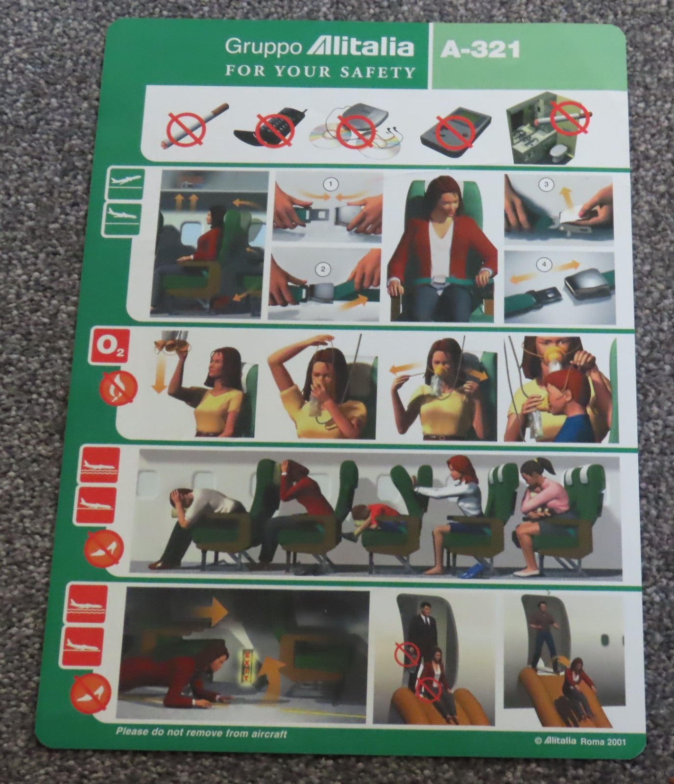 Gruppo Alitalia Airbus A321 Airline Safety Card 2001 Gruppo Alitalia Airbus A321 Airline Safety Card 2001