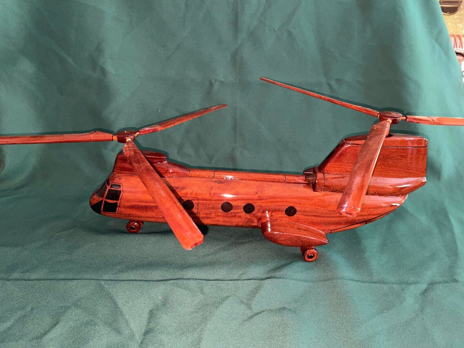 Vintage Handmade Wood Mahogany Military Helicopter CH-46 Sea Knight - Vietnam