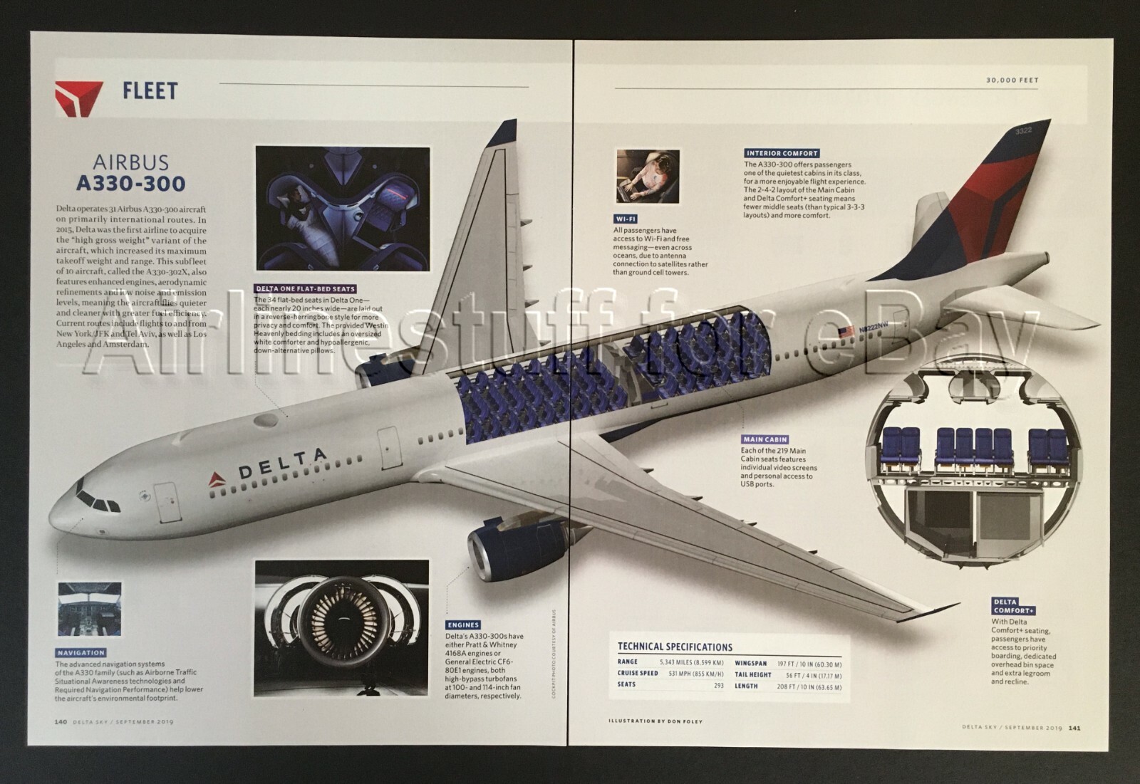 2019 DELTA AIR LINES Airbus A330-300 jet cutaway AD airlines airways advert