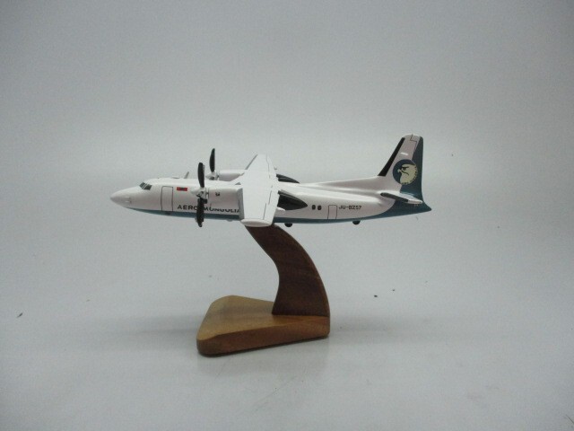Fokker 50 Aero Mongolia Airplane Desktop Replica Kiln Dried Wood Model Small New