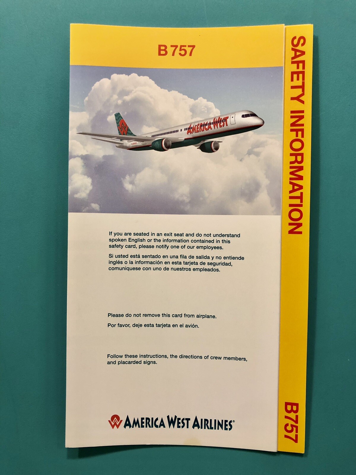 AMERICA WEST AIRLINES SAFETY CARD--757-200– 2002 AMERICA WEST AIRLINES SAFETY CARD--757-200– 2002