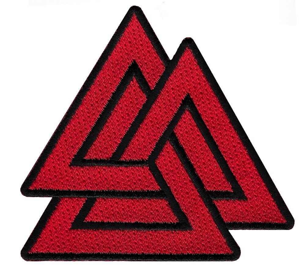 VALKNUT TRIANGLE PATCH iron-on embroidered NORSE VIKING ODIN PAGAN SYMBOL RED