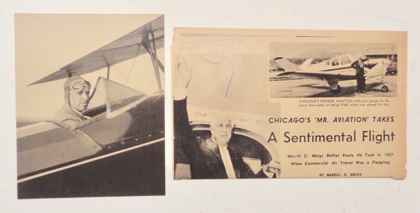 MEIGS FIELD CHICAGO AIRPORT Merrill C. Meigs PILOT 1920s Press Photo & Article