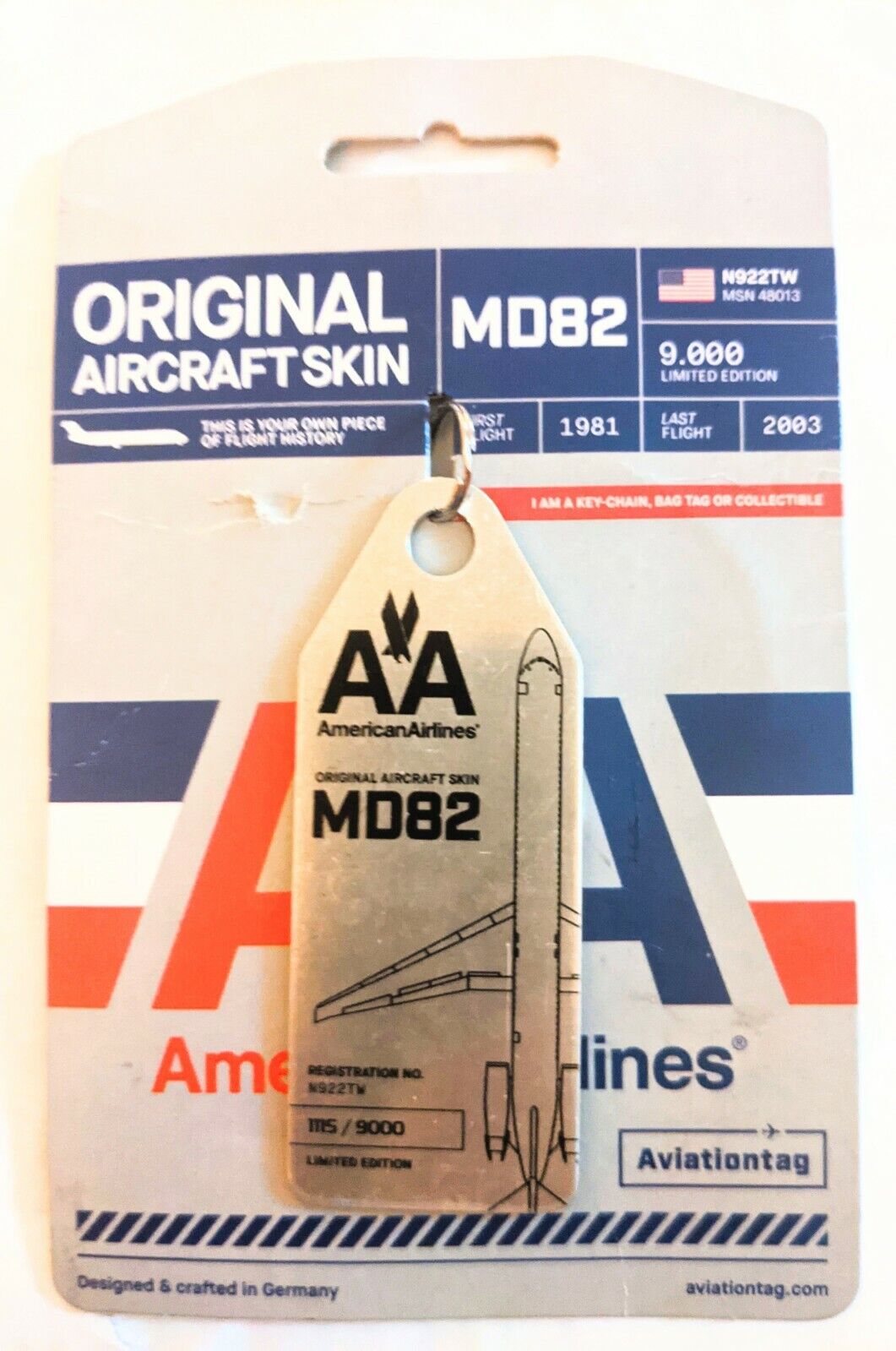 American Airlines MD-80 MD-82 Authentic Aircraft Skin Key Chain Luggage ID Tag