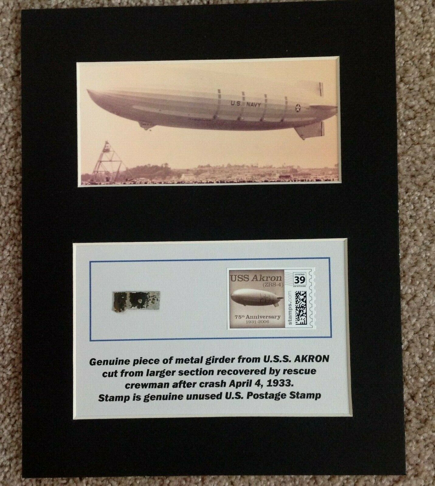 MATTED  PIECE OF AIRSHIP U.S.S. AKRON WITH UNUSED US 39 cent POSTAGE STAMP