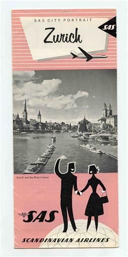 SAS City Portrait Brochure ZURICH Switzerland Scandinavian Airlines System 1966