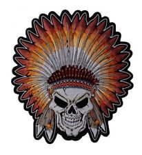 Large Native American Chief Headdress Skull Embroidered Biker Patch picture