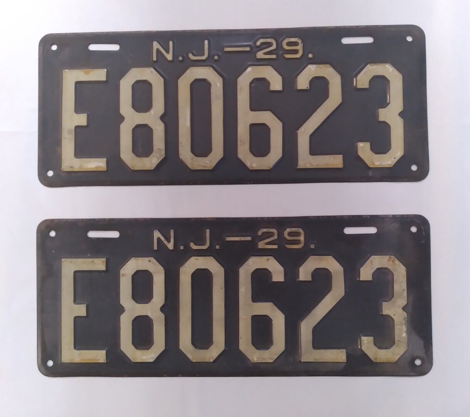 MATCHED PAIR of 1929 New Jersey license plates E80623 - \'29 NJ tags