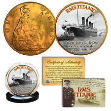 RMS TITANIC * Sea Trials * Colorized 1900’s Gold Clad Great Britain Penny Coin picture